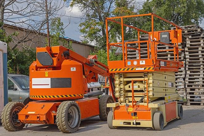 warehouse worker operating a heavy-duty forklift in Cooper City